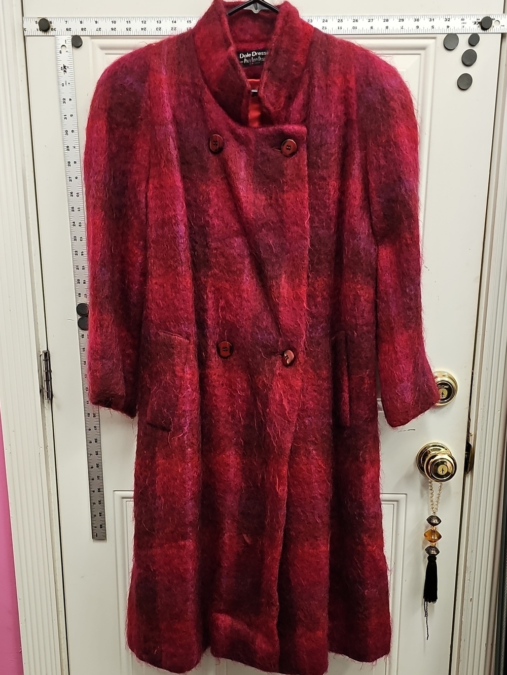 Red, Purple Mohair Blend Double-Breasted Coat, Vintage